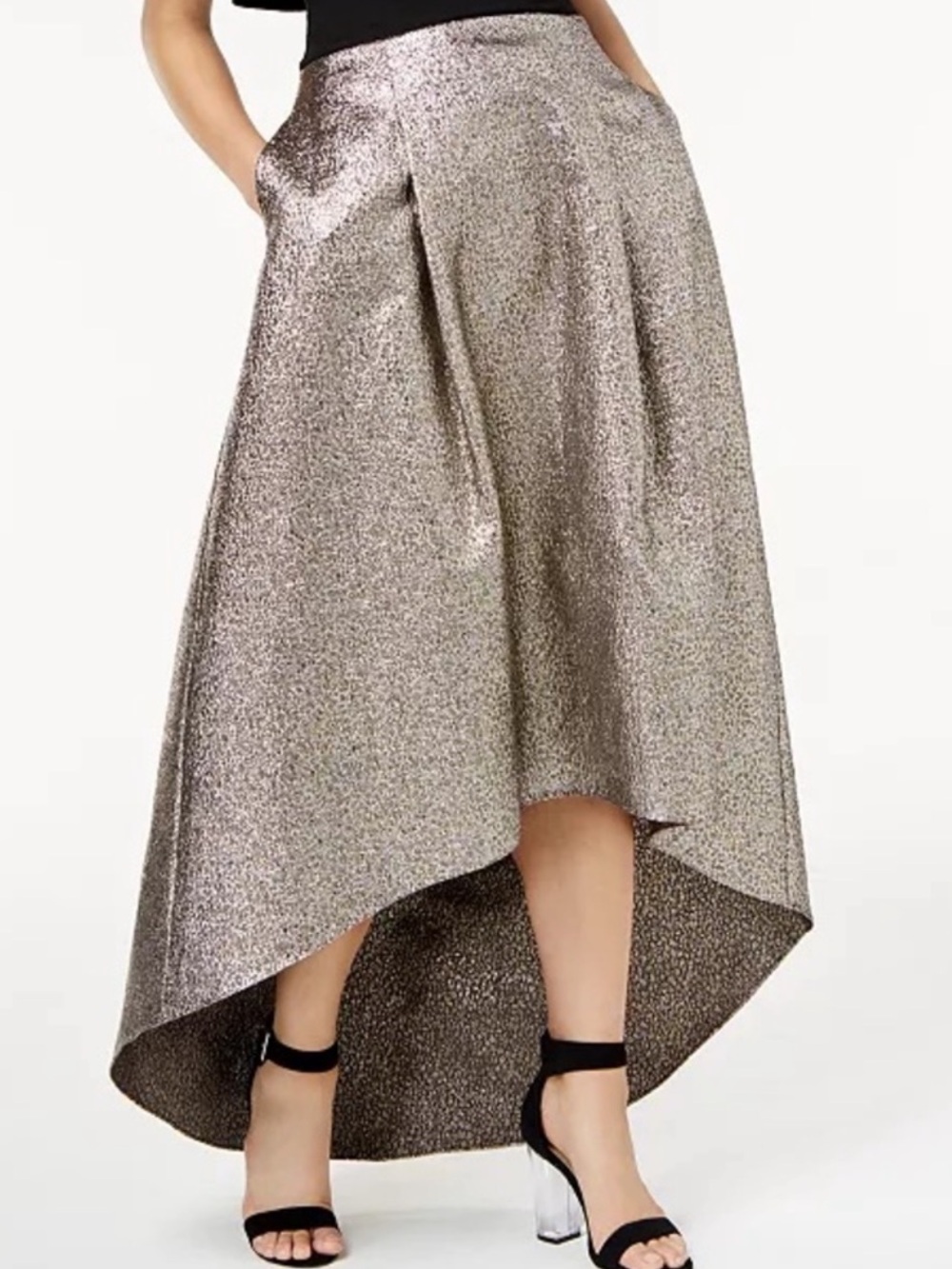 Sachin & Babi shiny metallic silver and black high low skirt size 10